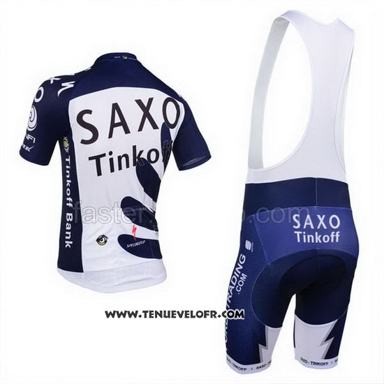 2013 Maillot Ciclismo Tinkoff Saxo Bank Bleu et Blanc Manches Courtes et Cuissard